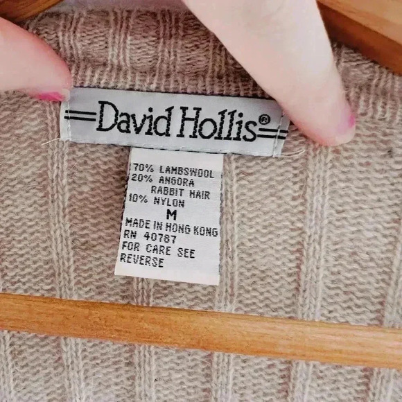 Vintage Wool Men's David Hollis Oatmeal Button Up Cardigan Size M - Picture 6 of 6